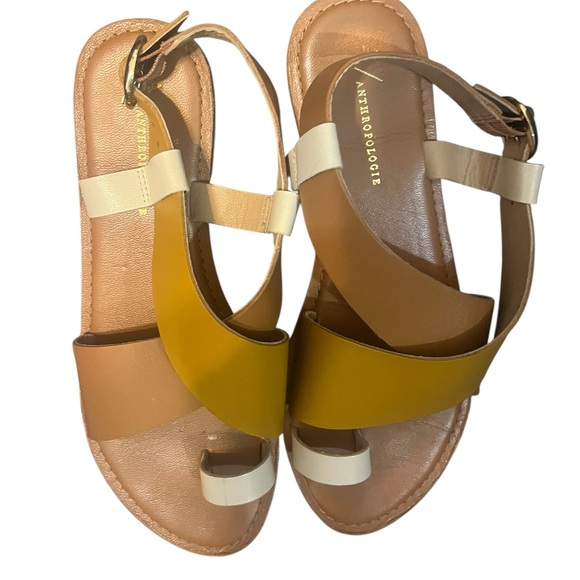 Anthropologie Perdita toe-loop colorblocked leather  sandals - Picture 2 of 4
